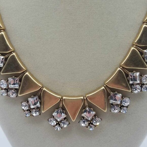 J Crew Matte Finish Triangle Crystal Rhinestone Cluster Necklace - Picture 9 of 12